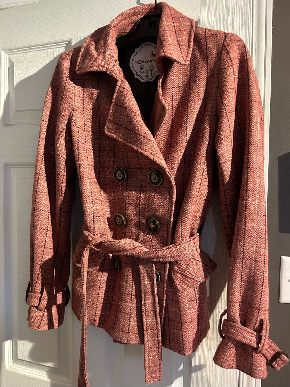 Vintage Nick & Mo Rust Plaid Double-Breasted Belted Utility Jacket